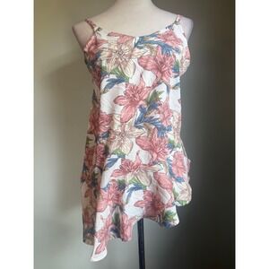 Hayden Floral Asymmetrical Ruffle Camisole Top Pink Blue boho whimsi flowy shirt